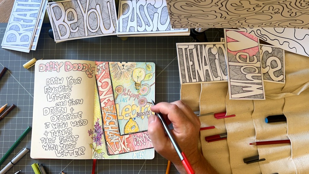 daily doodle, sketchbook, drawing bubble letters