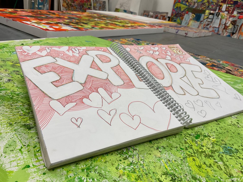 sketchbook, explore, hand lettering, bubble letters, drawing, illustration, in my sketchbook